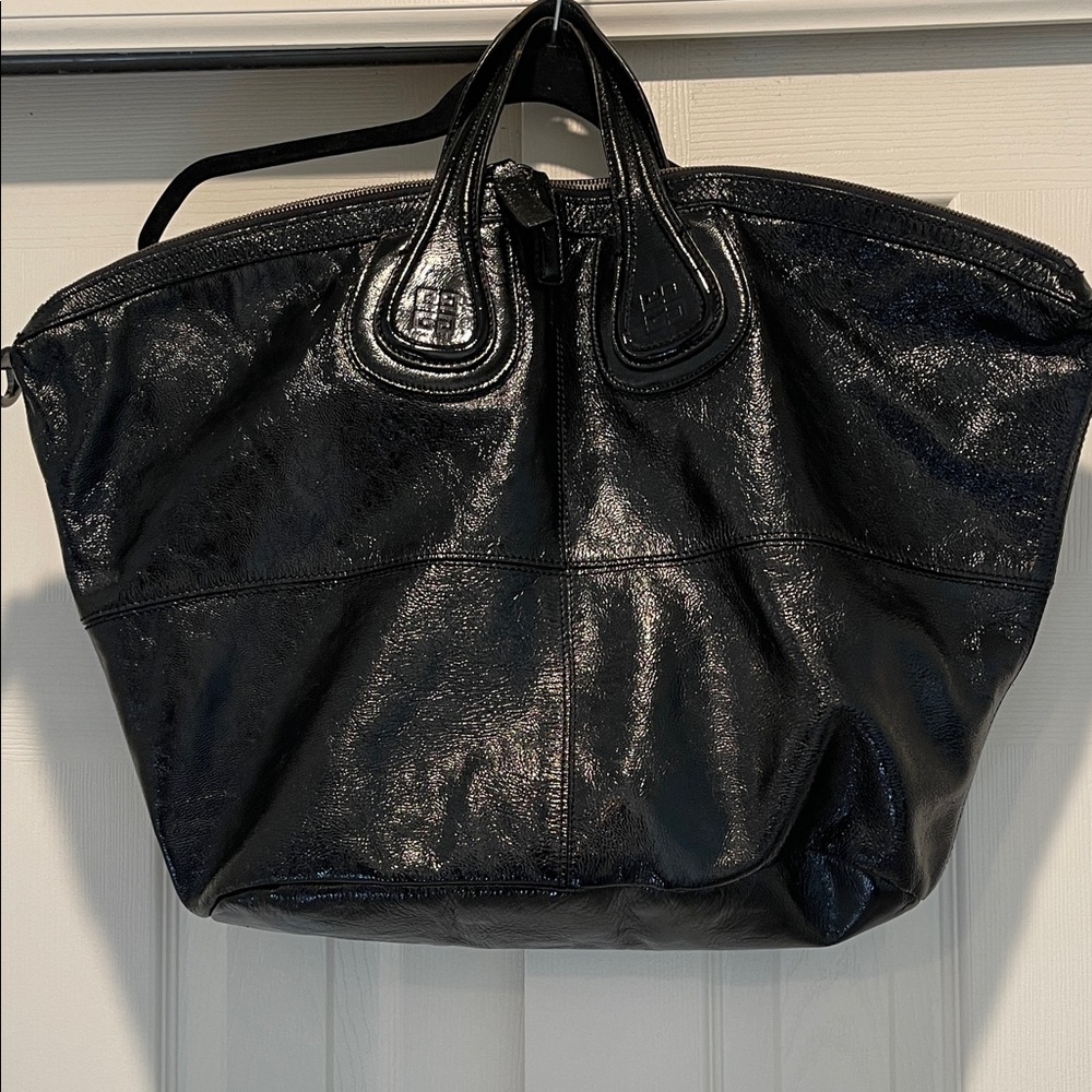Givenchy Signature Top Handle Black Patent LeatherBag Some Wear 19x15” No Strap
